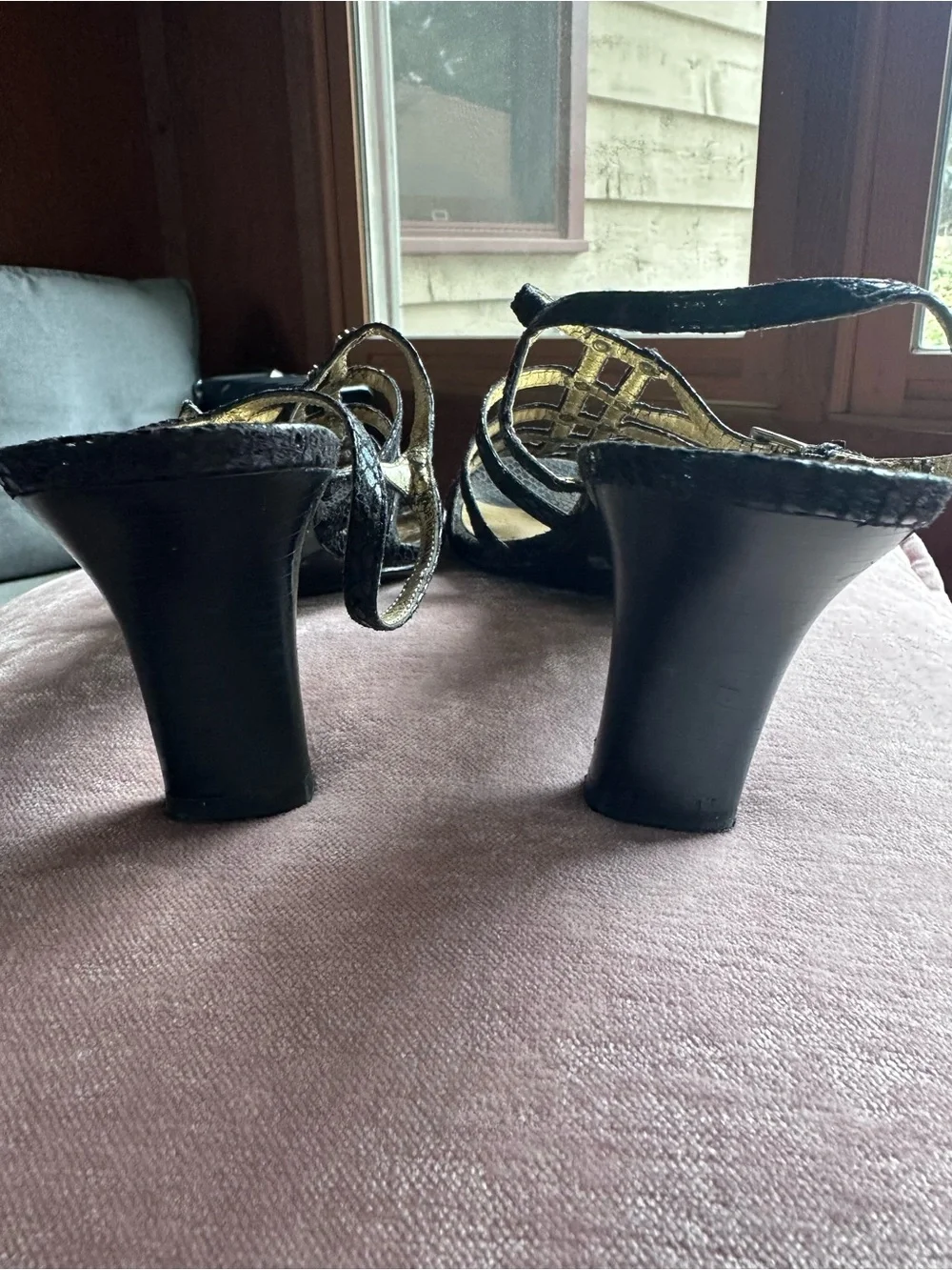 Worthington Black Strappy Heeled Sandals with Gold Insole